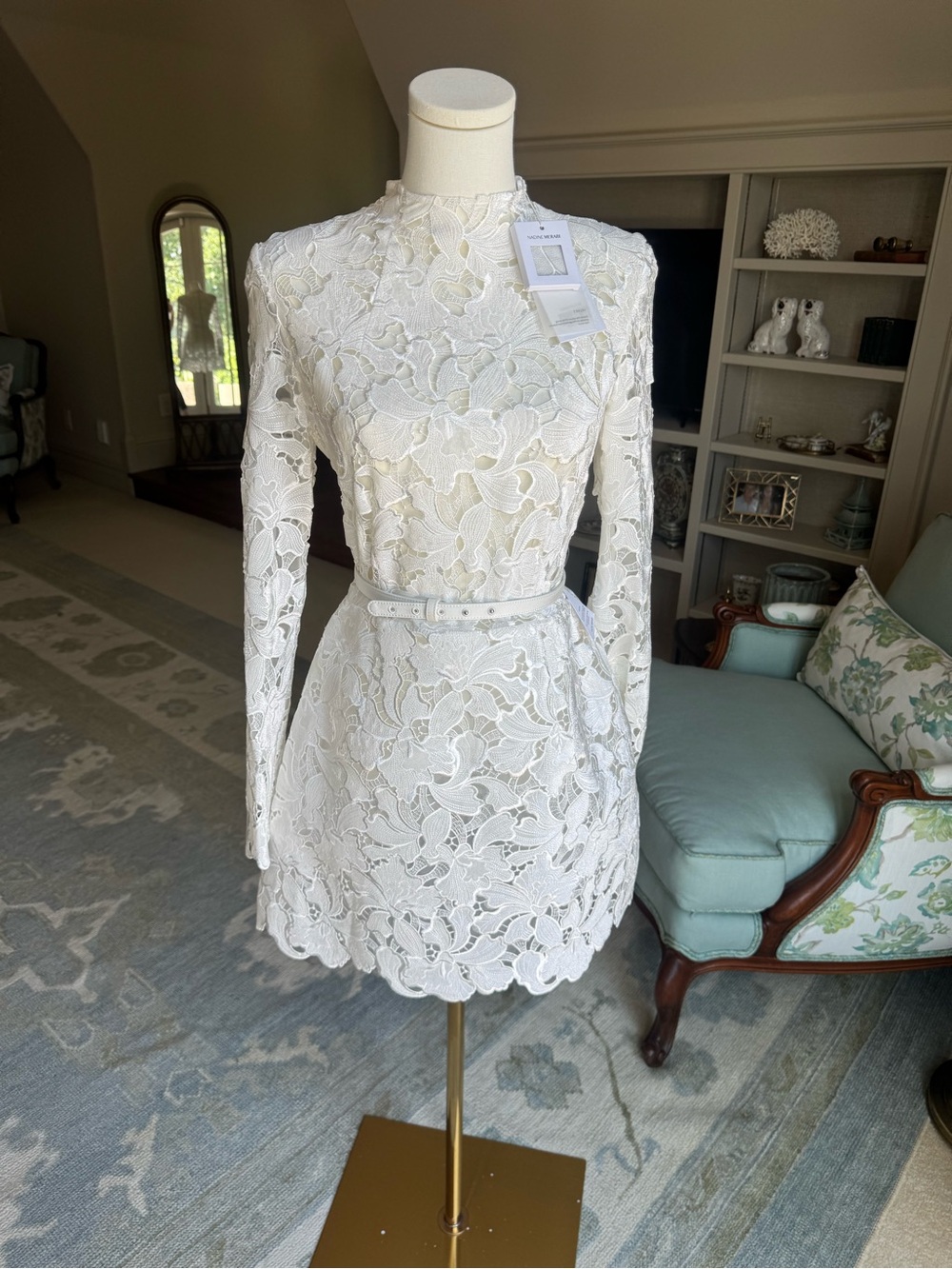 NADINE MERABI White Lace Long-Sleeve Mini Dress